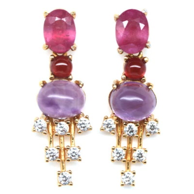 925 Sterlingsilber 6 x 8 Mm. Amethyst, Rubin & Zirkonia Ohrringe - Bild 1 von 4