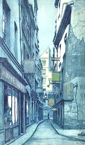 Paris Montmartre Vintage Etching Quinsac French Architectural Print 13" Street - Picture 1 of 5