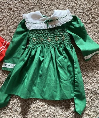 Vintage 70s/80s Polly Flinders Girls Size T3 Green/Red Floral Hand Smocked Dress - Image 1 of 4