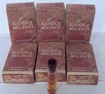6 x Gucci Accenti de Gucci para mujer EDT 0,04 oz muestra frasco salpicaduras 6 piezas Foto 1 de 4