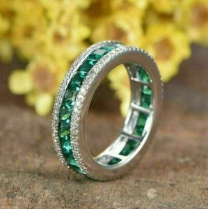 2,20 Kt Grün Prinzess Eternity Memory Ring Band Jubiläum Geschenk Memoirering - Bild 1 von 5