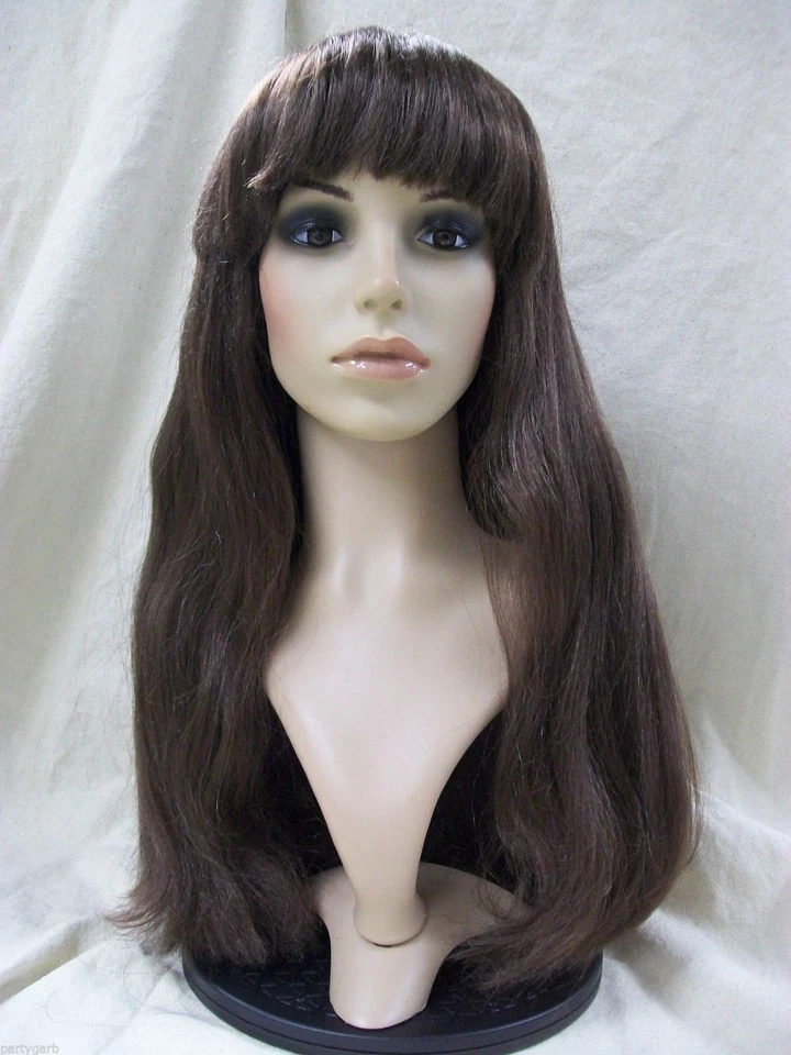Brown Beauty Wig with bangs GoGo Dancer Mod Cheerleader Schoolgirl Preppie Daria - Image 1 of 4