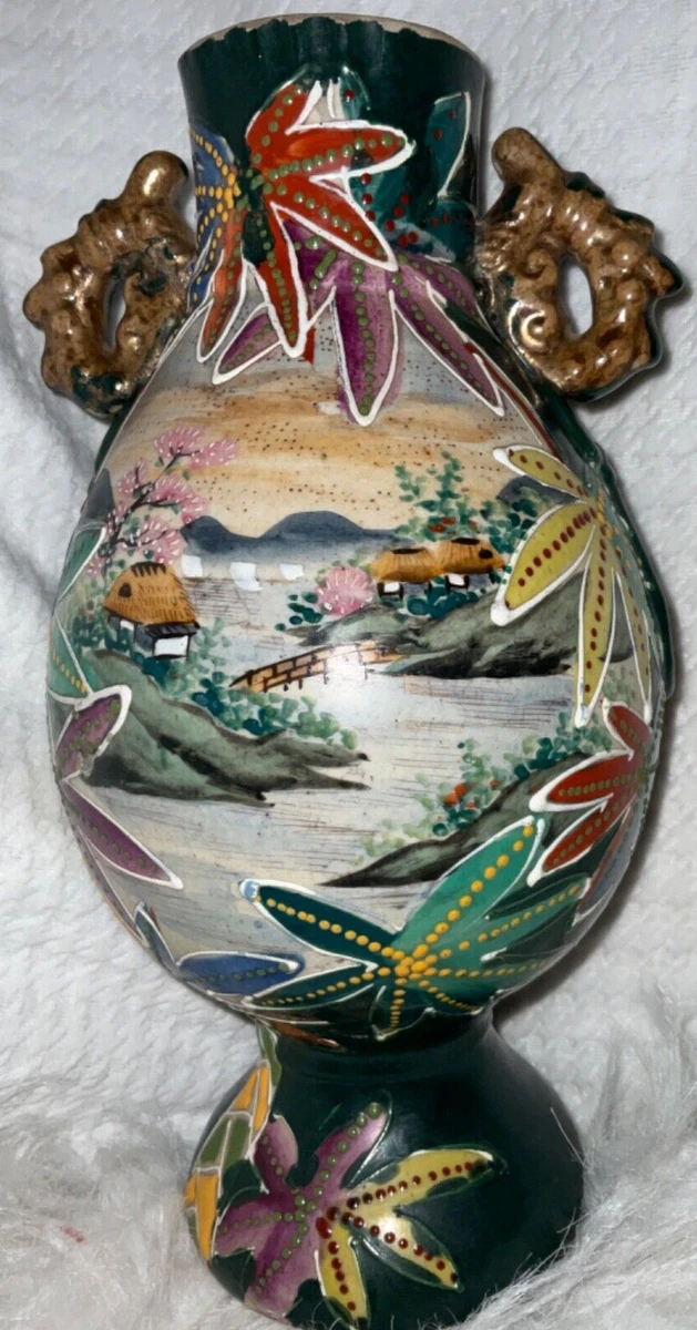 陶瓷绿色1900-1940 年日本花瓶| eBay