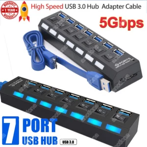 USB 3.0 Hub 7 Port Splitter Adapter mit aktivem Netzteil Verteiler PC Laptop NEU - Bild 1 von 12