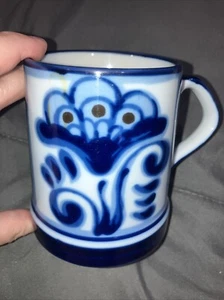 Vintage Nordic C.J. Peterson Hand Painted Flowers Floral Blue White Mug Japan - Picture 1 of 5