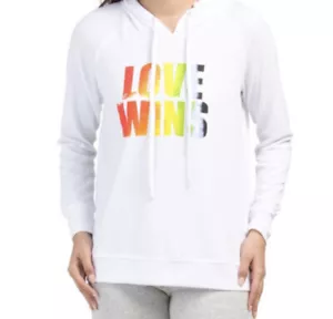 June & Delancey Anthropology LOVE WINS weißer Hoodie Langarm Damen Gr: S - Bild 1 von 5