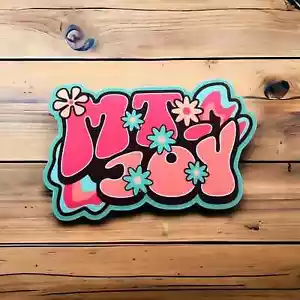 Mt. Joy Pink Türkis Gelb Braun Retro Blumen Aufkleber Matte Oberfläche 2,1" x 3,2" - Bild 1 von 1