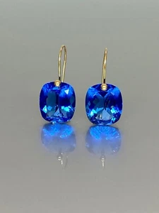 Tanzanite Earring 925 Sterling Silver Blue Cushion Dangle quartz Earrings - Picture 1 of 5