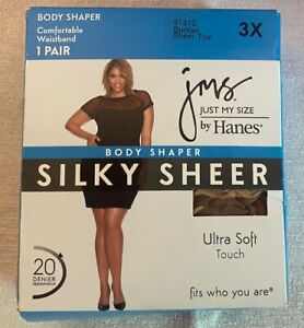 Just My Size Body Shaper Pantyhose Silky Sheer Suntan 91310 Sheer Toe, 3X