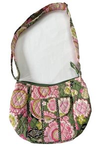 Vera Bradley Olivia crossbody bag, pink/green, retired, zipper top, pockets - Picture 1 of 10