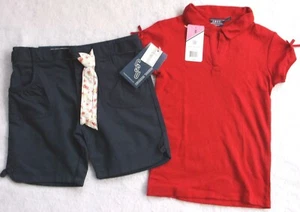 GIRL 6X: NEW-WITH-TAGS SCHOOL UNIFORM SET: ~IZOD~ RED TOP; CSU NAVY BLUE SHORTS - Picture 1 of 2