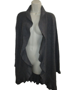 Bloomingdale's 100% Cashmere Gray Open Front Ruffle Longer Length Cardigan M