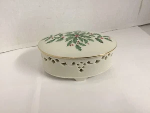 Lenox Weihnachten Winter Stechpalme Urlaub Deckel Schmuck Oval Box  - Bild 1 von 3