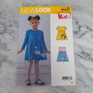 NEW LOOK N6647 Toddler Flared Knit Dresses w Appliques Sz 1/2-4 UNCUT Pattern - Picture 1 of 2