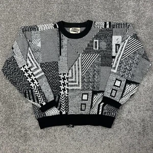 Vintage Expressions Sweater Mens Large Black White Illusion Acrylic Blend Knit - Picture 1 of 7