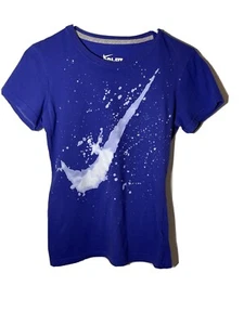 Nike Woman's Dri-Fit Purple Splash Splatter Logo Swoosh T-Shirt Slim Small - Picture 1 of 8