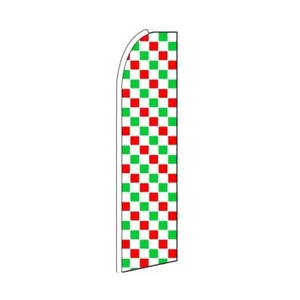 Red,Green & White Checkered Swooper Flutter Feather Flag | 3ft W x 11.5ft Tall - Picture 1 of 3