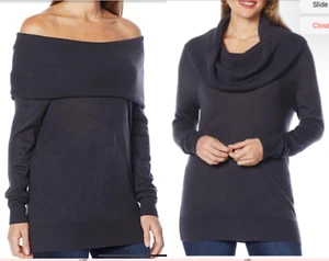 NEW Colleen Lopez Plus Sz 3X Sweater SHIRT TUNIC Convert Neck DARK GRAY PULLOVER - Picture 1 of 4