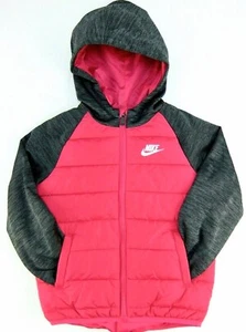 Girls Jacket Size 4 Pink with Gray Hood and Gray Knit Sleeves Nike Logo - Picture 1 of 12