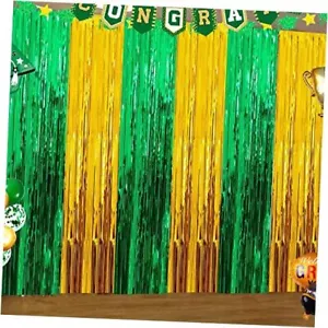 2024 Graduation Green Gold Party Decoration Foil Fringe Curtains, Green Gold  - Picture 1 of 8