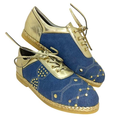 Zapatillas para mujer Wanted Designer con tachuelas azules y doradas usadas - talla 6 1/2 ¡Guau! Foto 1 de 4