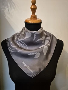 LORENZO VITTANI 66cm Silk Square Scarf Rose Swirl Grey Monochrome Made In Italy - Picture 1 of 11