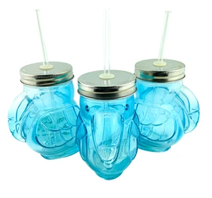 3 bicchieri tucano barattolo muratore tazze cannucce e coperchi tropical bird teal 15 oz nuovi - Foto 1 di 9