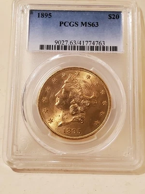 1895 ЗОЛОТОЙ $20 ДОЛЛАР СВОБОДА ГОЛОВА ДВОЙНОЙ ОРЕЛ МОНЕТА PCGS МОНЕТНЫЙ ДВОР СОСТОЯНИЕ 63 - Изображение 1 из 4