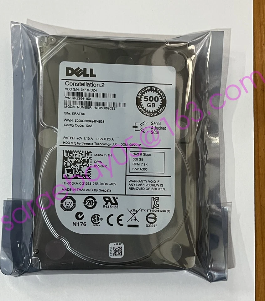 Dell ST9500620SS 055rmx 500GB  7.2K RPM  2.5" SAS 6GB/s Hard Drive - Image 1 of 4