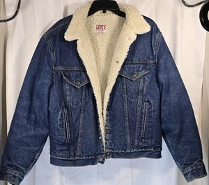 Vintage 80s Levi's Sherpa Lined Denim Jean Trucker Jacket Size 44R Made in USA - Bild 1 von 9