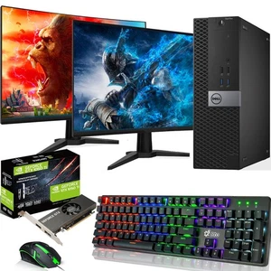 Dell SFF Gaming Desktop PC i5-6th 32GB RAM 1TB SSD Dual 24"LED NVIDIA GTX Win 11 - Picture 1 of 8