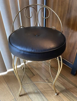 Vintage George Koch & Sons Brass Round Vanity Chair-Original Label Attached - Image 1 of 4