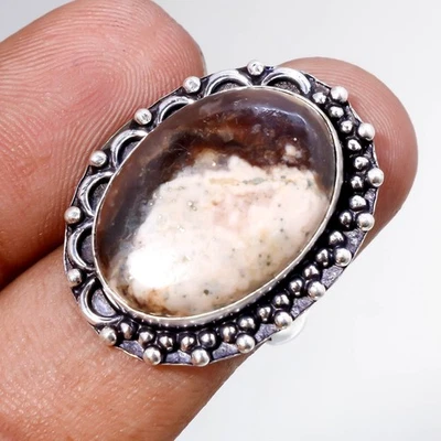 Anillo de joyería de regalo de aniversario hecho a mano con piedras preciosas de jaspe de madera de cacahuete 7,25" PG 6908 Foto 1 de 3