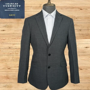 Charles Tyrwhitt Suit Jacket Mens 40S Gray Slim Fit Wool Notch 2 Button Blazer - Picture 1 of 7