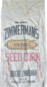 Zimmerman’s Hybrid Seed Corn Evansville Indiana Bushel Sack Vintage Full Color - Picture 1 of 6