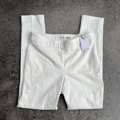 Calvin Klein 裤子女式中号白色弹力修身长裤 M81TK0252 — 第 1/4 张图片