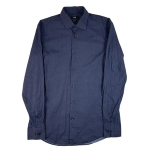 Men’s Hugo Boss Patterned Long Sleeve Shirt Navy Blue Small Slim - Picture 1 of 4