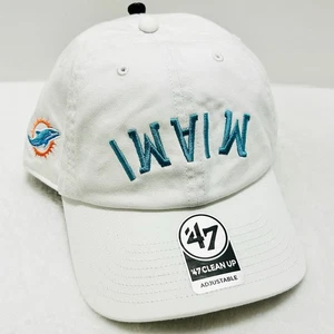 '47 Brand Miami Dolphins Upside Script Clean Up Hat Cap Adjustable White NFL - Picture 1 of 6
