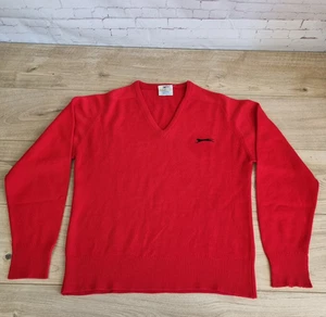 Vintage Slazenger Courtelle Sweater Men's Medium Red Knit V-Neck Jumper 38" Read - Picture 1 of 21