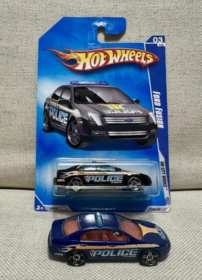 🔥Hot Wheels Ford Fusion~HW City Works~Police Car~Black~Blue~Set of 2 - Image 1 of 4