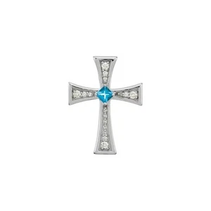 Swiss Blue Topaz & 1/5 CTW Diamond Cross Pendant In 14K White Gold - Picture 1 of 2