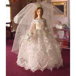 DOLLS HOUSE DOLL 1/12th SCALE BRIDE  IN CREAM LACE AND SATIN GOWN
