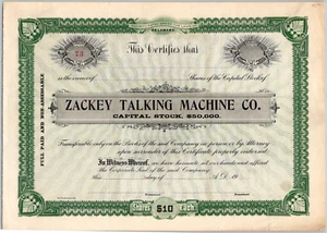 Zachey Talking Machine Company c1920 pellicola certificato stock - Foto 1 di 2