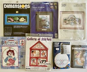 MIXED LOT OF 7! Counted and Stamped Cross Stitch Kits Bucilla/Dimensions/Janlynn