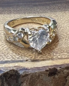 Vintage Sterling Silber 925 Herz CZ Ring Versprechen Verlobung Hochzeit Gr. 4,75 - Bild 1 von 12