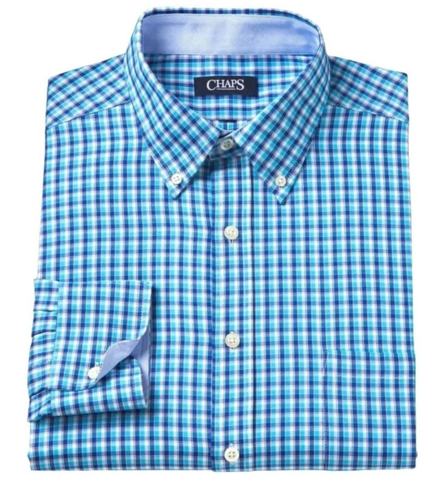 Nueva Camisa de Vestir Chaps Para Hombres Calce Clásico Abotonada Sarga Mangas Largas Azul Aqua Foto 1 de 2