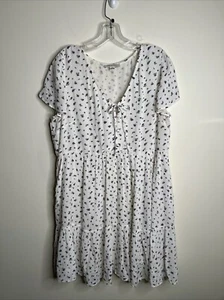 American Eagle Women's L Ivory Floral Flutter Sl Tiered Flowy Lined Short Dress - Picture 1 of 12