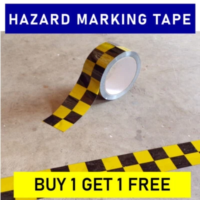 TWININATE Buy one, get one free: black/yellow chequered, self-adhesive marking tape