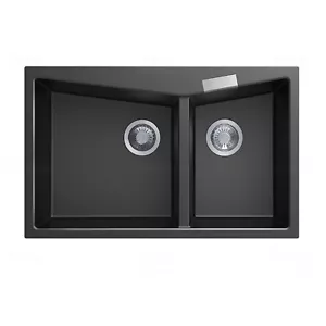 800x500mm Granite Stone Black Kitchen Sink Double Bowls Overflow Predrill Hole - Picture 1 of 3