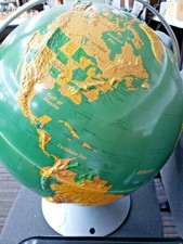Vintage NYSTROM GLOBE HIGH RELIEF 16 INCH WORLD SCULPTURAL MAP -silver Base